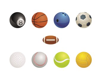 Sports Ball PNG Clipart Bundle | 10 Athletic Icons | Transparent Background | Instant Digital Download