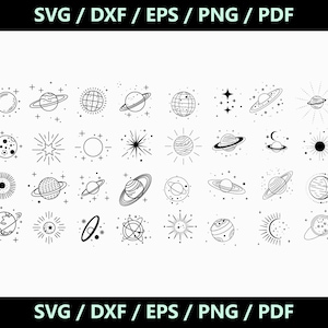 SVG-bundel zonnestelsel | Ruimtevectorkunst | Astronomie gesneden bestanden | Cricut-silhouet | Directe digitale download