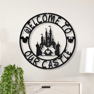 Eywa Mickey And Minnie Castle Metal Sign, Disney Welcome Sign, Disney Home Décor, Mickey Front Door Décor, Disney Housewarming Gifts