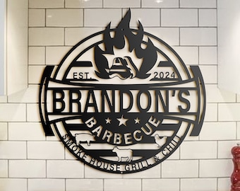 Personalized Metal Barbecue Wall Sign, Custom Grill Sign, Barbecue Sign for Outdoor, Large BBQ Sign, Custom Gift, Barbecue Wall Art Decor
