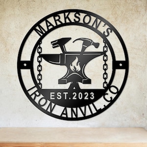 Custom Forge Blechschild | Personalisierter Eisen Amboss Hammer Dekor
