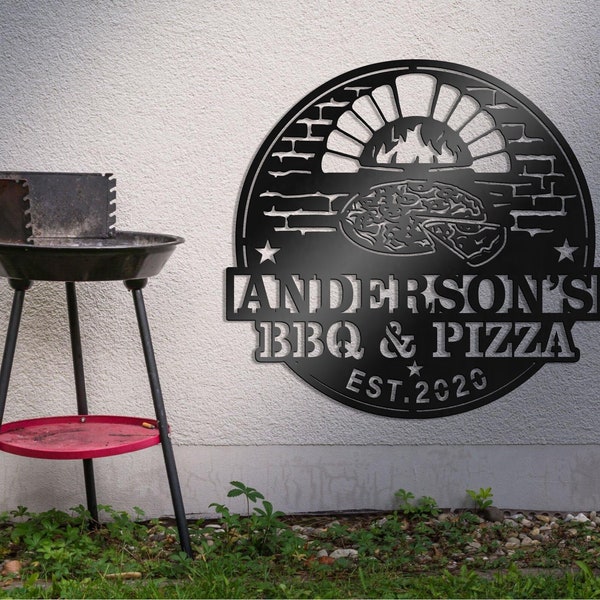 Customized Pizzeria Metal Sign | BBQ Kitchen Wall Art | Outdoor Bar Decor | Bar & Grill Lounge | Christmas Gifts | Grill Master Gift For Dad