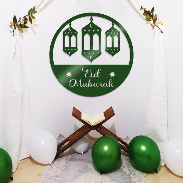 Eid Mubarak Lantern Metal decor -  Islamic Muslim Ramadan Kareem Decoration for Home -  Moon and Star Metal Sign - Eid Ramadan