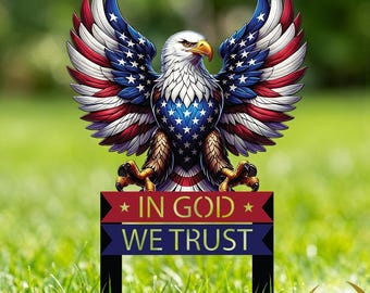 American Eagle Metal Yard Art, Patriotic Bald Eagle Garden Stake, USA Flag Outdoor Decor, 4th of July Lawn Decoration