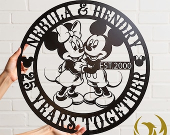PPersonalized Disney Couple Anniversary Metal Sign 60 Years Together Custom Name Wall Art Mickey Minnie Wedding Gift Diamond Jubilee Decor