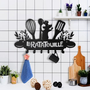 Ratatouille Metal Kitchen Wall Art Remy Chef Mouse Hook Rack Utensil Holder Disney Home Decor Gourmet Cooking Gift Restaurant Apron Hanger