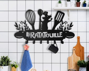 Ratatouille Metal Kitchen Wall Art Remy Chef Mouse Hook Rack Utensil Holder Disney Home Decor Gourmet Cooking Gift Restaurant Apron Hanger