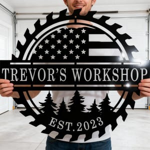 Kundenspezifisches Metall Workshop Zeichen, personalisierte Garage Dekor, Geschenk für Ihn, Geburtstagsgeschenke