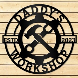 Gepersonaliseerde metalen bord papa&#39;s workshop | Vaderdagcadeau