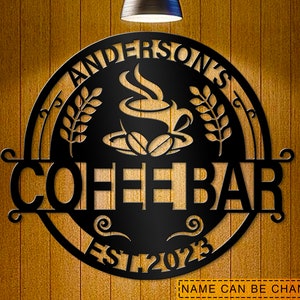 Personalized Coffee Bar Metal Sign | Family Kitchen Coffee Sign | Home Coffee Bar Decor | Beverages Bar Decor | Coastal Kitchen Wall Decor