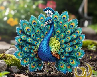Peacock Garden Stake, Metal Yard Art, Outdoor Decor, Colorful Peacock Lawn Decor, Gift for Mom Garden Lover, Yard Decoration