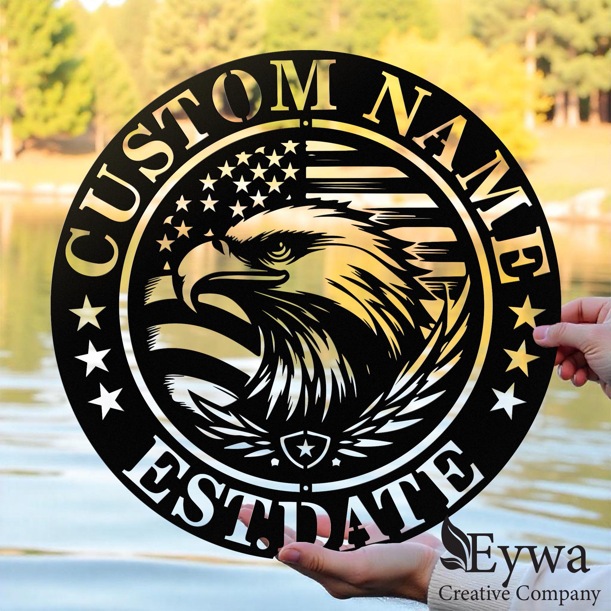Custom Eagle US Flag Metal Sign, American Flag Gift, Personalized Name Sign,4th of July Gift,Bald Eagle Sign,Patriotic Wall Art,Veteran Gift
