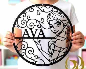 Disney Frozen ELSA Wall Sign, Magical Princess Metal Door Decor, Disney Home Decor, Disney Girls Room Decoration, Baby name gifts