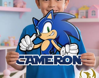 Personalized Sonic Name Metal Sign Retro Boy Nursery Wall Decor Custom Blue Hedgehog Gamer Room Door Plaque Kids Birthday Gift Gaming Sign