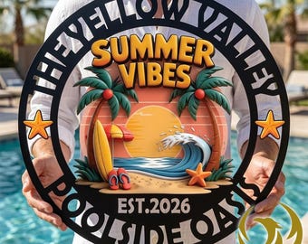 Personalized Metal Poolside Sign | UV Metal Swimming Pool Sign | Metal Backyard Sign | Custom Backyard Sign | Custom Poolside Sign