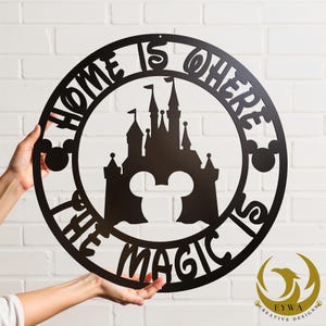 Disney Castle Metal Wall Art Mickey Mouse Home Decor Magic Kingdom Sign Housewarming Gift Personalized Family Name Plaque Front Door Sign