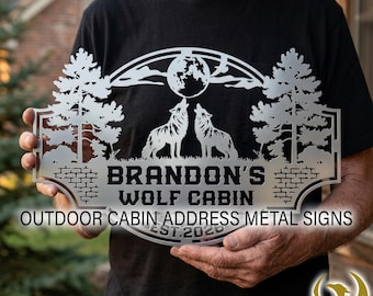 Personalized Wolf Howling Metal Ranch Sign | Custom Wolf Name Sign | Great Outdoor Night Moon | Farm Sign | Custom Metal Cabin Sign