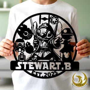 Letrero metálico personalizado de guerrero espacial extraterrestre azul, arte de pared de ciencia ficción galáctica con puntadas personalizadas, decoración para habitación infantil, placa de héroe intergaláctico JEDI