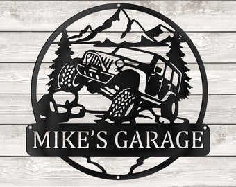 Customized Garage Metal Sign , Offroad Jeep Metal Sign, Custom Outdoor Decor, Rustic Adventure Wall Art, Unique Gift for Father&#39;s Day