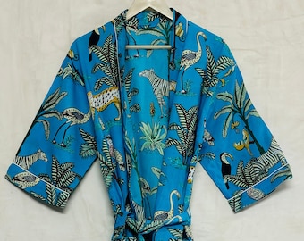EXPRESS DELIVERY - Cotton Kimono Robes, Animal Printed Kimono, Bath Robe, Woman Dressing Gown, Valentine Gift