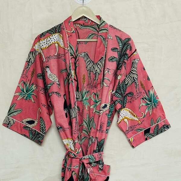 EXPRESS DELIVERY - Cotton Kimono Robes, Animal Printed Kimono, Bath Robe, Woman Dressing Gown, Valentine Gift