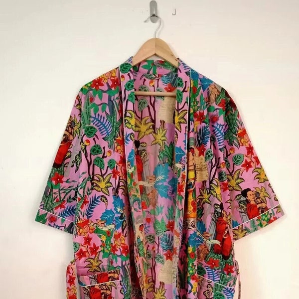 Peignoir Frida Khalo, Robe de chambre, Cadeau unique, Robe de demoiselle d'honneur, Robe de chambre kimono, Vêtements d'intérieur