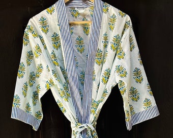 Abiti con stampa a blocchi, abito kimono da damigella d'onore, kimono floreale, bellissimo kimono da sposa, abito floreale indiano, abito floreale indiano, organico stampato