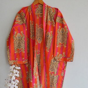 Nouvelle robe kimono à imprimé animal, kimono indien en coton doux, kimono japonais, tenue de plage, robe de nuit, robe de demoiselle d'honneur image 10