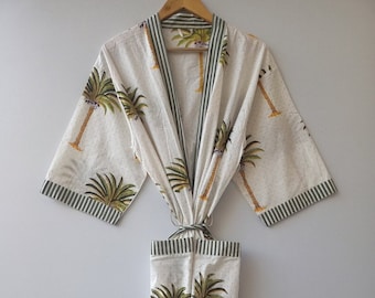 EXPRESS DELIVERY- Cotton kimono Robes, Indigo Patchwork print Kimono, Soft and comfortable Bath robes, wrap dress, House Coat Robe