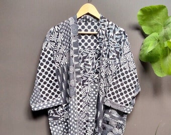 Cotton Kimono Robe Dressing Gown, Block Print Bridesmaid Robe, Summer Nightwear, One Size