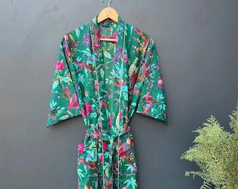 Baumwolle Kimono Robe Morgenmantel, Brautjungfer Robe mit Blockprint, Sommer Nachtwäsche, Einheitsgröße