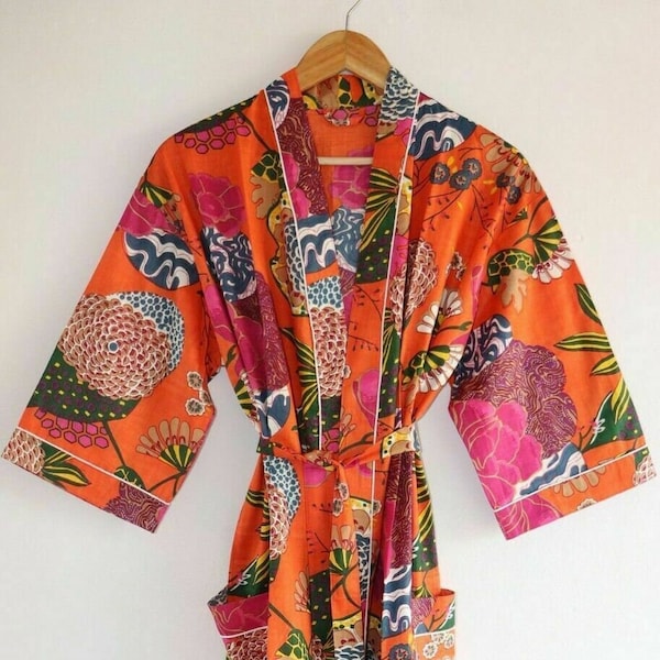 Robe imprimée tropicale, robe kimono de demoiselle d'honneur, kimono floral, beau kimono de mariée, robe florale indienne, robe florale indienne, imprimé bio