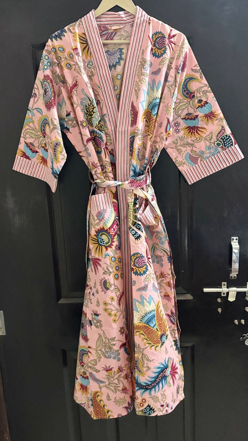 New Animal Print Kimono Robe, Indian Soft Cotton Kimono, Japanese kimono, Beach Cover Up, Nightwear Dress, Bridesmaid Gown zdjęcie 7