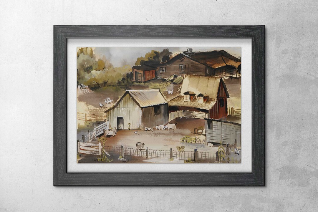 Farm House Wall Art Print Painting, 18th Century Art, Vintage Art