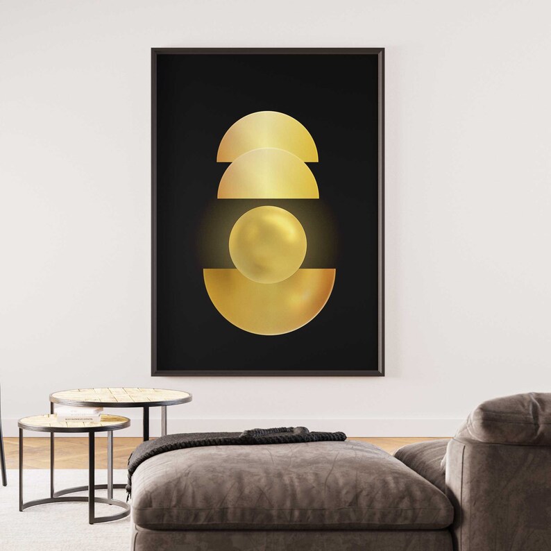 Black and Gold Boho Wall Art Set of 3, Minimalist Wall Art , Mid