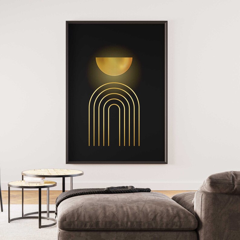 Black and Gold Boho Wall Art Set of 3, Minimalist Wall Art , Mid