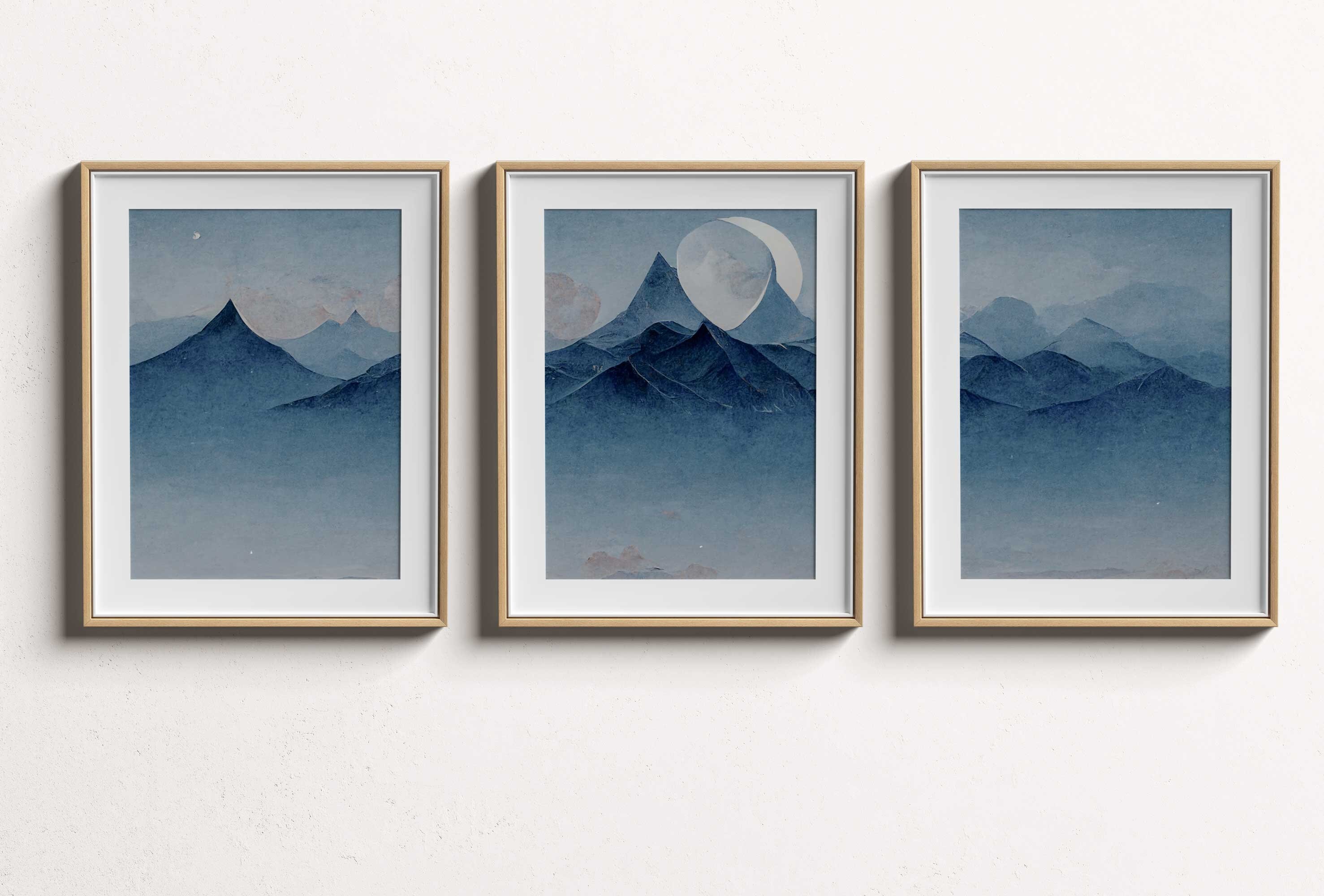 Cascade Mountain Wall Art Set of 3, Smokey Mountain Wall Art, Triptych