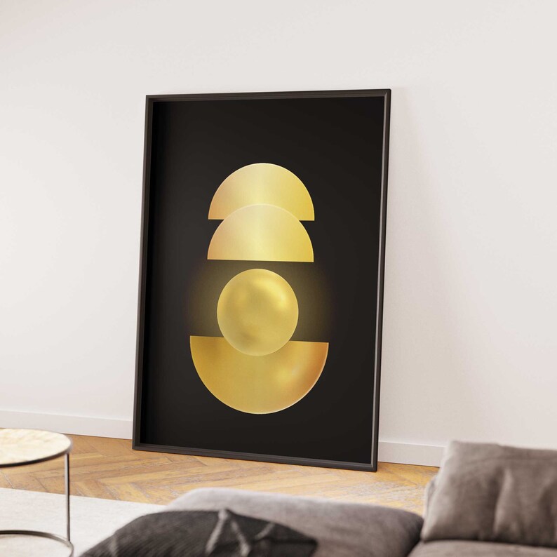 Black and Gold Boho Wall Art Set of 3, Minimalist Wall Art , Mid