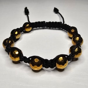 Gold Hematite Adjustable 10mm Beaded Bracelet