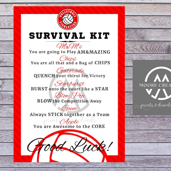 Volleyball Survival Kit, Volleyball Team Gifts, Survival Kits, Team Survival Kit, Digital, Favors for Tournaments .PDF .Jpg INSTANT DOWNLOAD