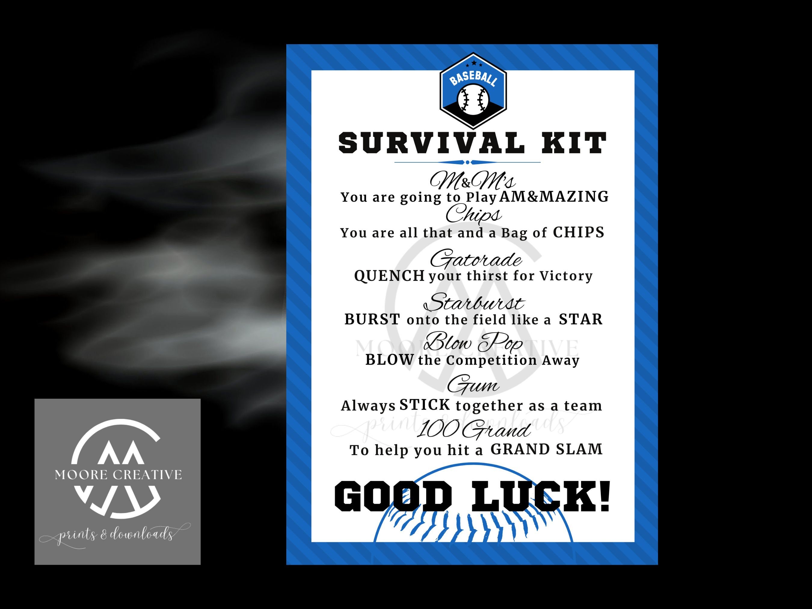 Baseball Survival Kit Baseball Gifts Printable Team Kids School Sports