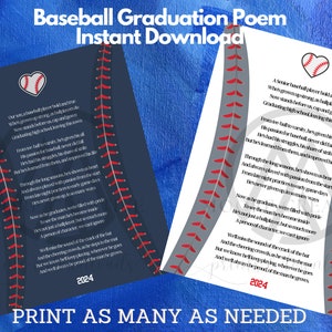 Abschlussgedicht Geschenk, Senior Night Baseball, druckbare Kunst, bearbeitbares digitales, durchdachtes Geschenk für Spieler & Trainer Baseball Mom, Team Geschenk