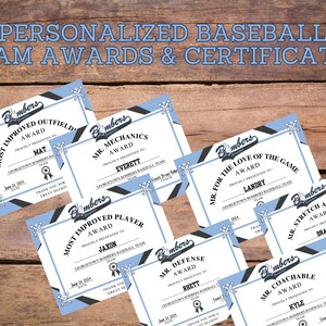 Personalized Baseball Award Certificates, Baseball Team Awards, Baseball End of the Season Awards, Baseball Team Party, T-Ball Awards, 15