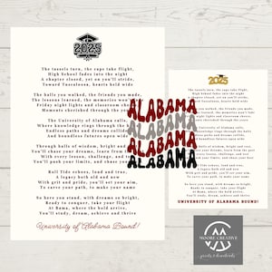 Graduation Poems, University of Alabama, Meaningful Graduation Gift, Roll Tide Graduation Gift, High School Graduation, College Commit 2025