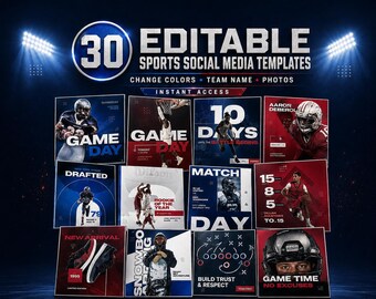 Canva Sports Team Social Media Templates Game Day Graphics Bundle Gameday Graphics Score Graphic Sports Canva Templates for Sports Teams