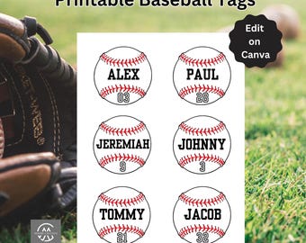 INSTANT DOWNLOAD Baseball 3" Personalized Favor Tags - Edit in Canva Template Baseball Favor Tags 3 inch 7 Different Custom Baseball Tags