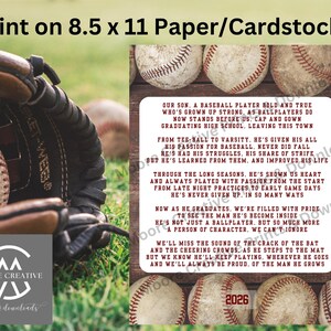 Baseball Senior Graduating Gift, Baseball Senior Night, Baseball Sign, Baseball Poem, High School Graduation Senior Night 2025 2026 Player