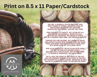 Cadeau de remise des diplômes pour seniors de baseball, soirée de seniors de baseball, signe de baseball, poème de baseball, soirée de remise des diplômes du secondaire 2026 joueur Bball