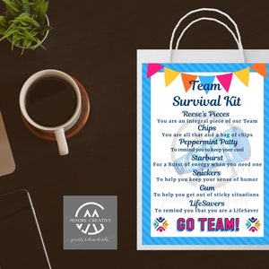 Team Survival Kit Printable, Staff Appreciation Gift Tags, Employee Bulk Gift, Candy Tags, Appreciation, Gift for Staff, Coworker Team Gifts