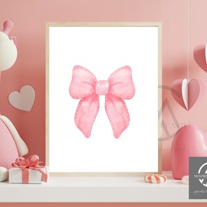Coquette Ribbon Wall Art Pink Room Decor Aesthetic Poster, Pink Bow ...